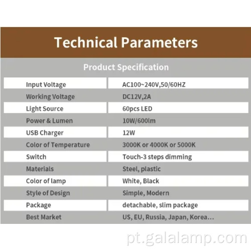Luz de leitura de mangueira LED lâmpada de mesa para proteção ocular
